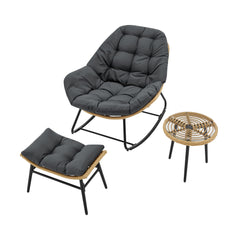 Benson 3-Piece Patio Rocking Chair with Ottoman and Table in Grey - Ornate Home