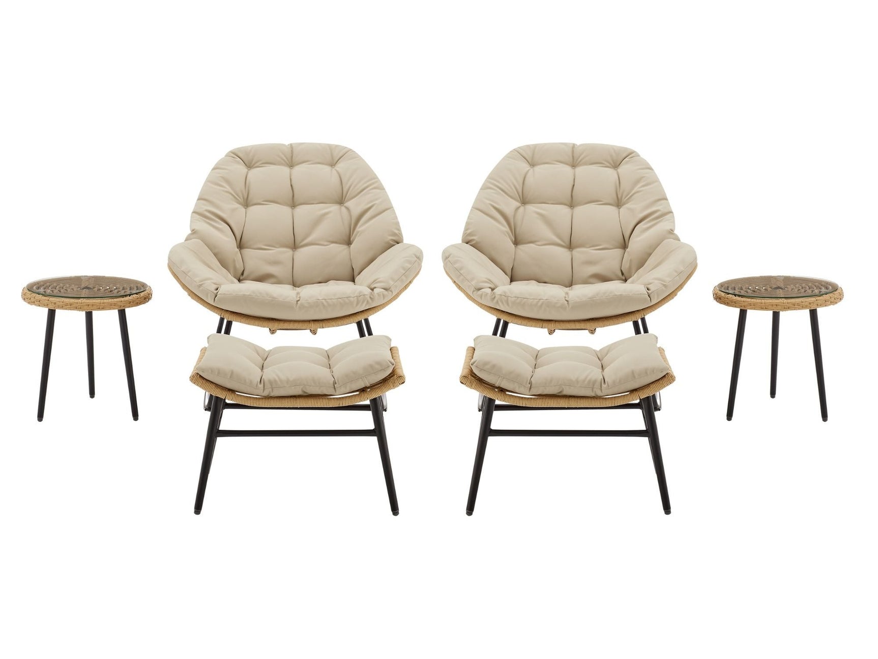 Benson 6-Piece Patio Rocking Chair Set with Ottomans and Tables in Cream - Ornate Home