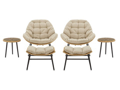 Benson 6-Piece Patio Rocking Chair Set with Ottomans and Tables in Cream - Ornate Home