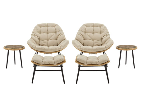 Benson 6-Piece Patio Rocking Chair Set with Ottomans and Tables in Cream - Ornate Home