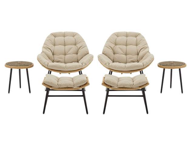 Benson 6-Piece Patio Rocking Chair Set with Ottomans and Tables in Cream - Ornate Home