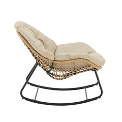 Benson 6-Piece Patio Rocking Chair Set with Ottomans and Tables in Cream - Ornate Home