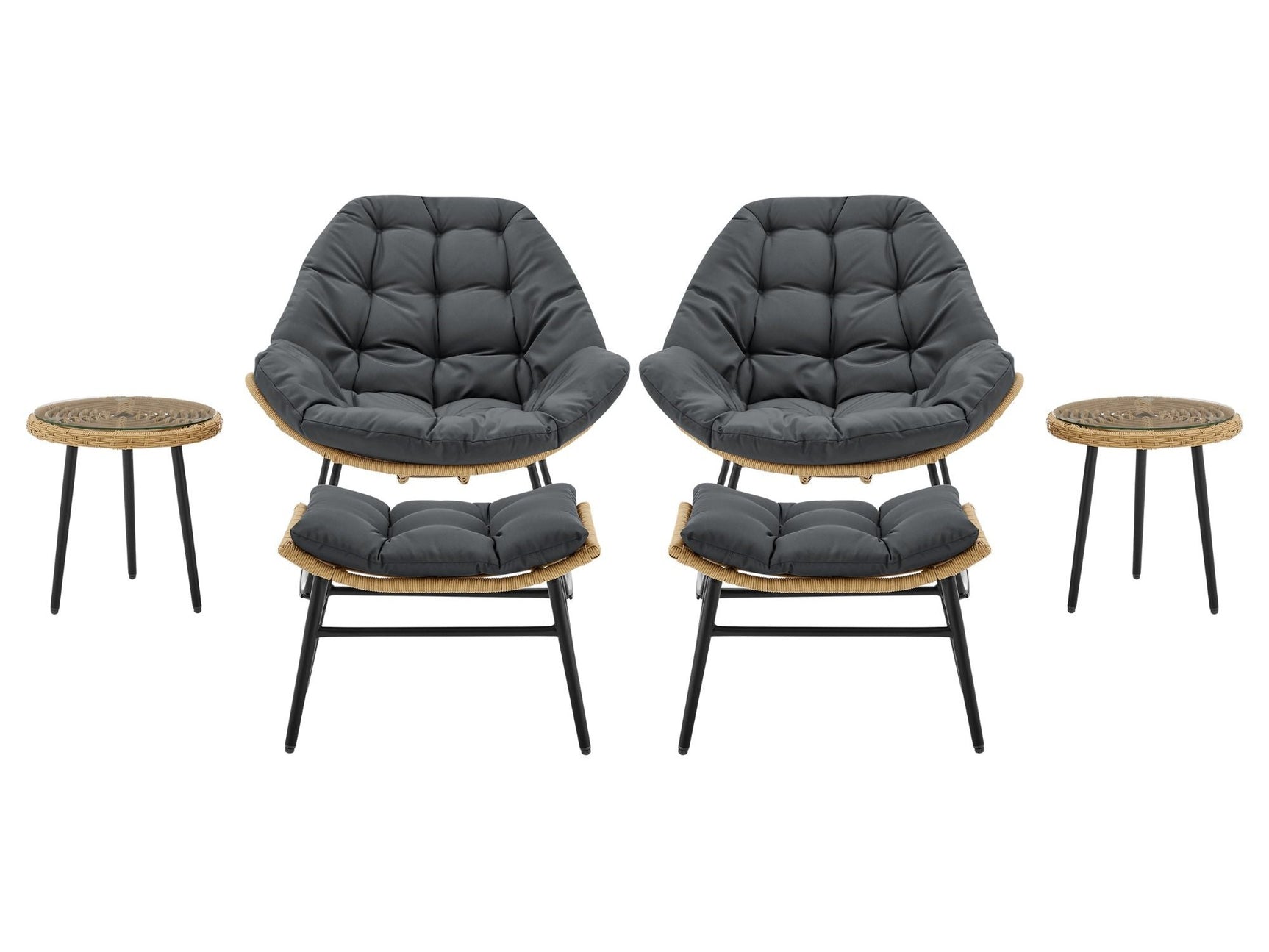 Benson 6-Piece Patio Rocking Chair Set with Ottomans and Tables in Grey - Ornate Home