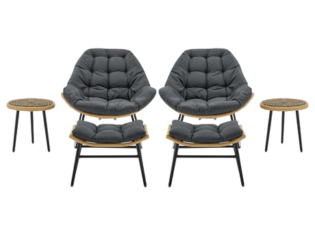 Benson 6-Piece Patio Rocking Chair Set with Ottomans and Tables in Grey - Ornate Home