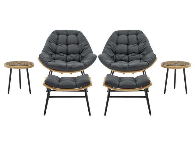 Benson 6-Piece Patio Rocking Chair Set with Ottomans and Tables in Grey - Ornate Home