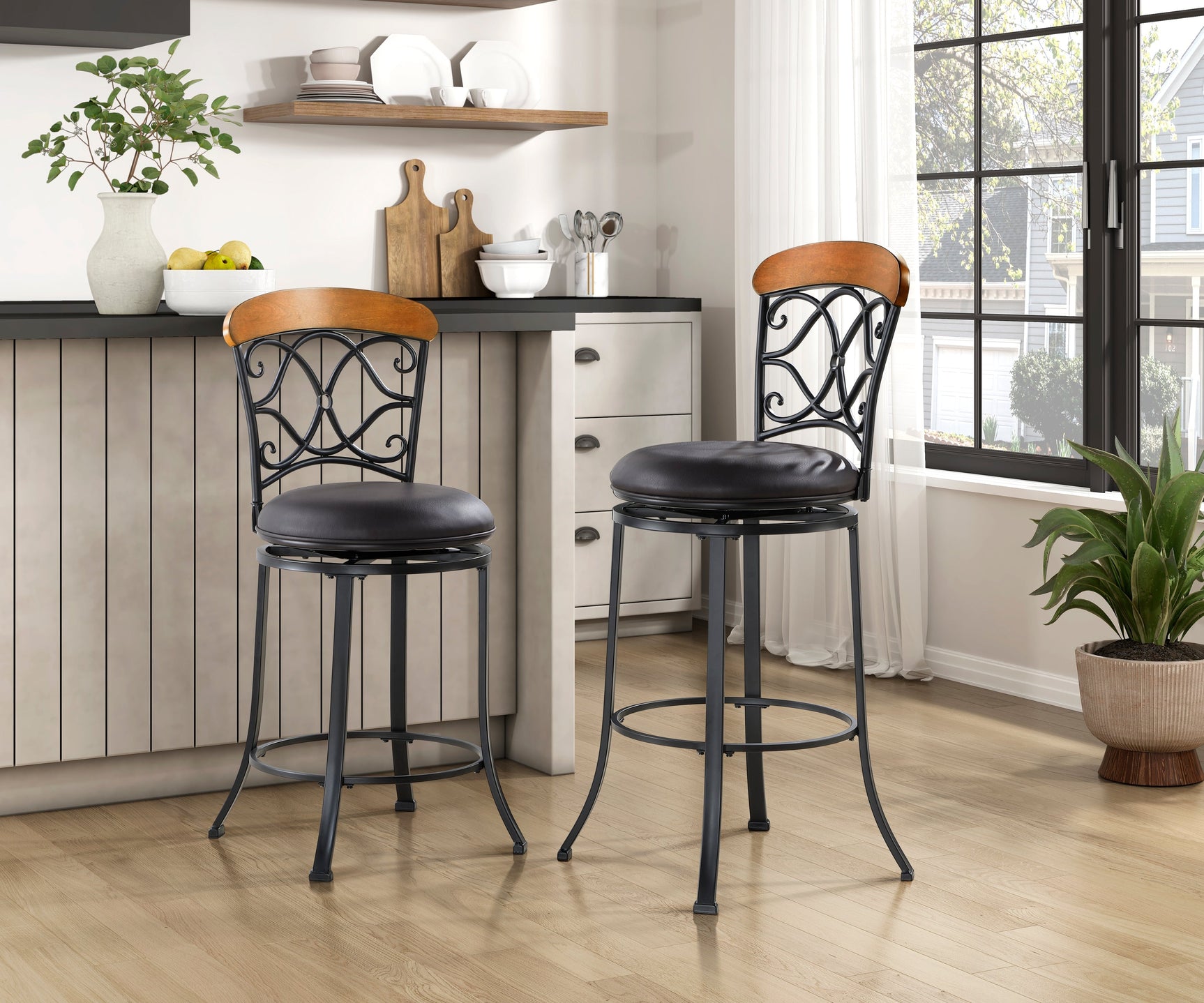 Benson Black/Brown Swivel Pub Height Chair (Set of 2) - Ornate Home