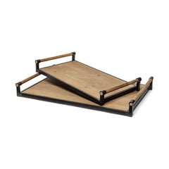Benson Brown/Black Wood Metal Trays (Set of 2) - Ornate Home