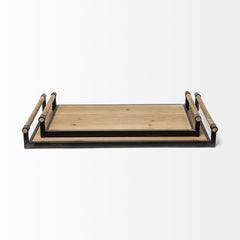 Benson Brown/Black Wood Metal Trays (Set of 2) - Ornate Home