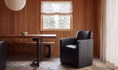 Bent Black Leather Rolling Arm Chair - Ornate Home