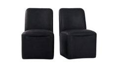Bent Black Leather Rolling Dining Chair (Set of 2) - Ornate Home