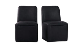 Bent Black Leather Rolling Dining Chair (Set of 2) - Ornate Home