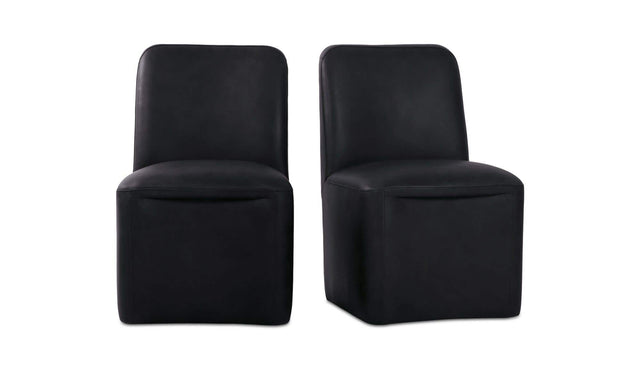 Bent Black Leather Rolling Dining Chair (Set of 2) - Ornate Home