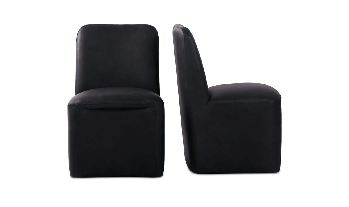 Bent Black Leather Rolling Dining Chair (Set of 2) - Ornate Home
