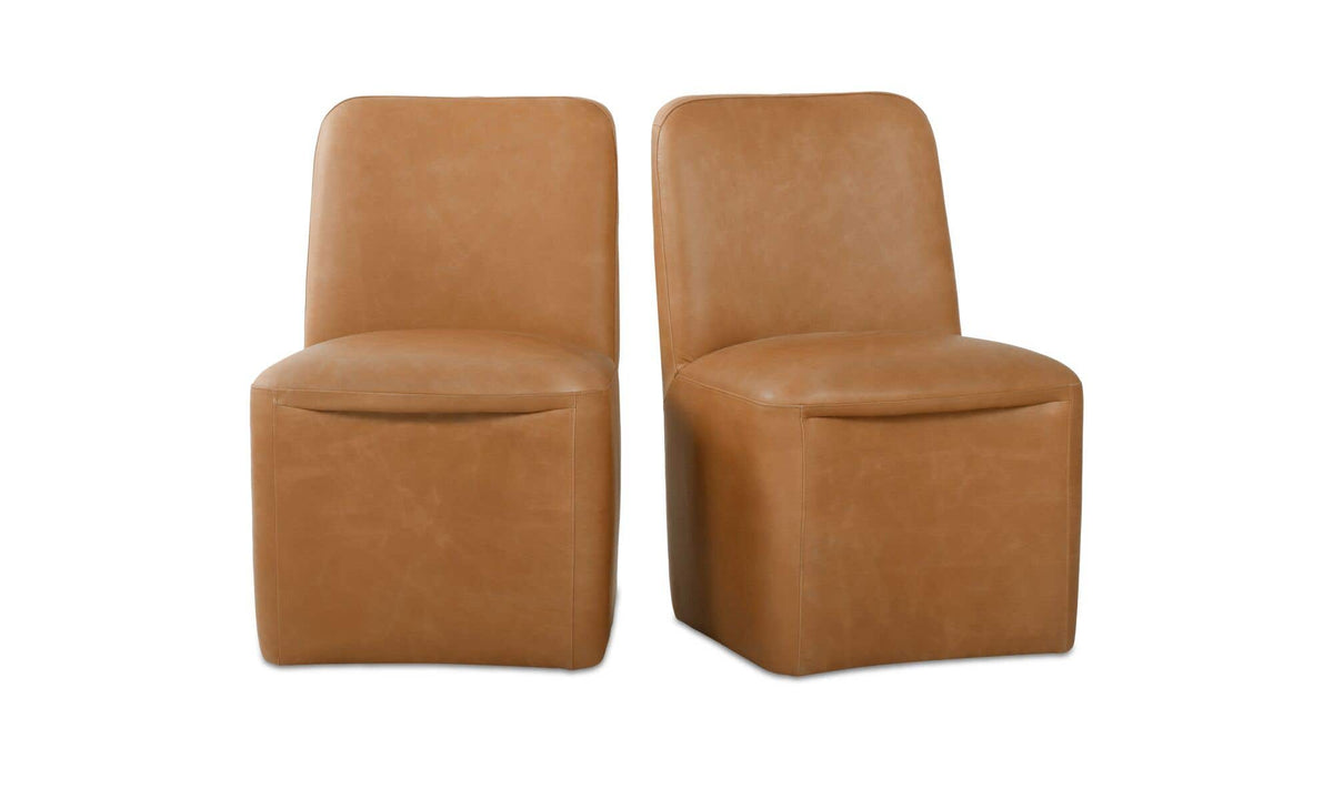 Bent Tan Leather Rolling Dining Chair (Set of 2) - Ornate Home