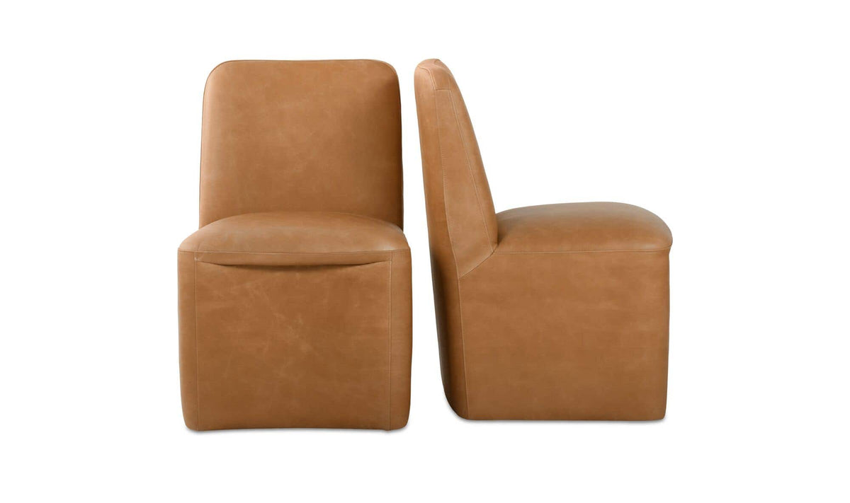 Bent Tan Leather Rolling Dining Chair (Set of 2) - Ornate Home