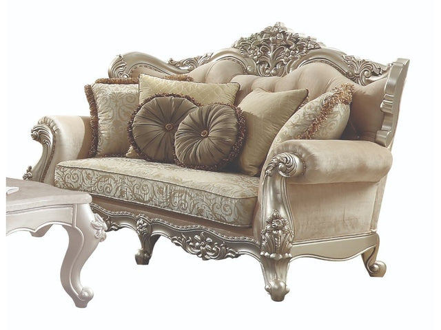 Bently Loveseat with 5 Pillows in Champagne - Ornate Home