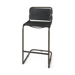 Berbick Black Leather with Iron Frame Bar Stool - Ornate Home