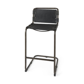 Berbick Black Leather with Iron Frame Bar Stool - Ornate Home