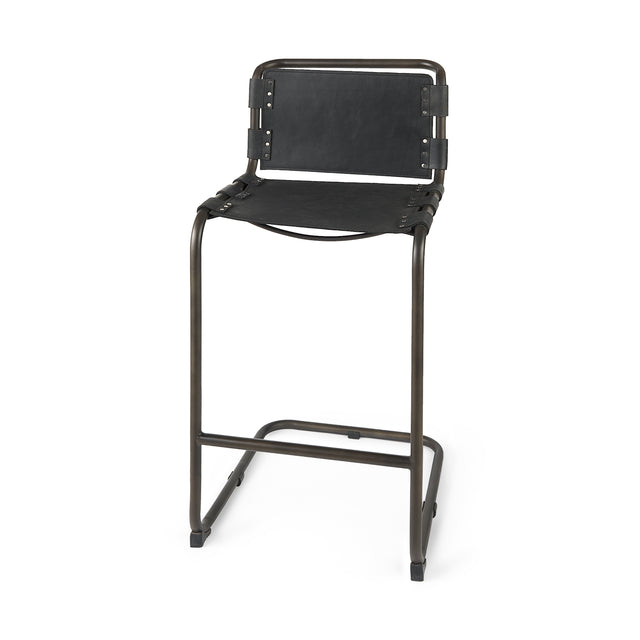Berbick Black Leather with Iron Frame Bar Stool - Ornate Home