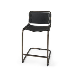 Berbick Black Leather with Iron Frame Counter Stool - Ornate Home