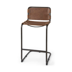 Berbick Medium Brown Leather with Iron Frame Bar Stool - Ornate Home