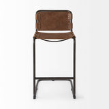 Berbick Medium Brown Leather with Iron Frame Bar Stool - Ornate Home
