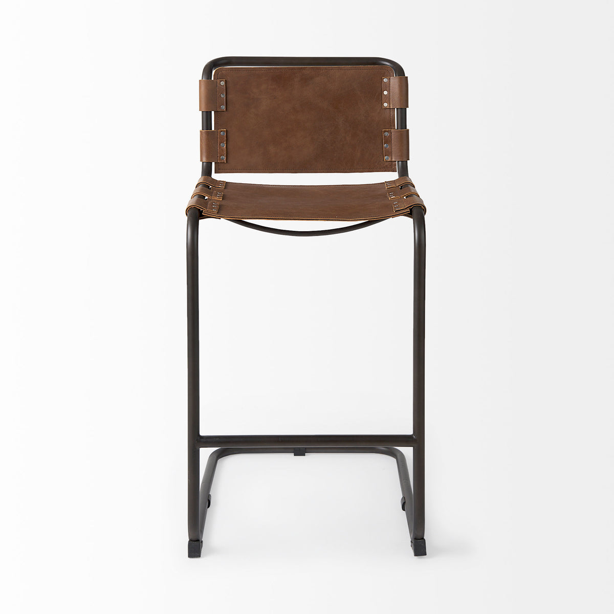 Berbick Medium Brown Leather with Iron Frame Bar Stool - Ornate Home