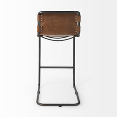 Berbick Medium Brown Leather with Iron Frame Bar Stool - Ornate Home