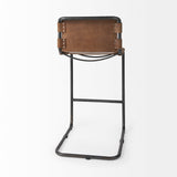 Berbick Medium Brown Leather with Iron Frame Bar Stool - Ornate Home