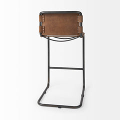 Berbick Medium Brown Leather with Iron Frame Bar Stool - Ornate Home