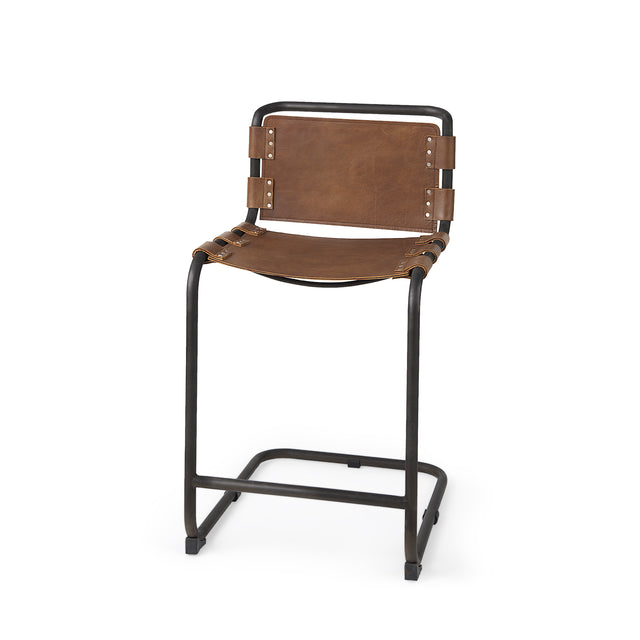 Berbick Medium Brown Leather with Iron Frame Counter Stool - Ornate Home