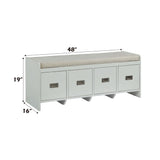 Berci Beige Fabric & White Bench w/Storage - Ornate Home