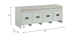Berci Beige Fabric & White Bench w/Storage - Ornate Home