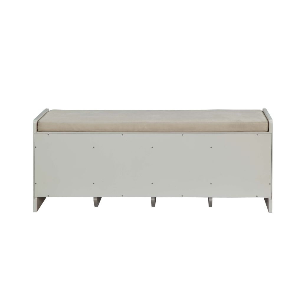 Berci Beige Fabric & White Bench w/Storage - Ornate Home