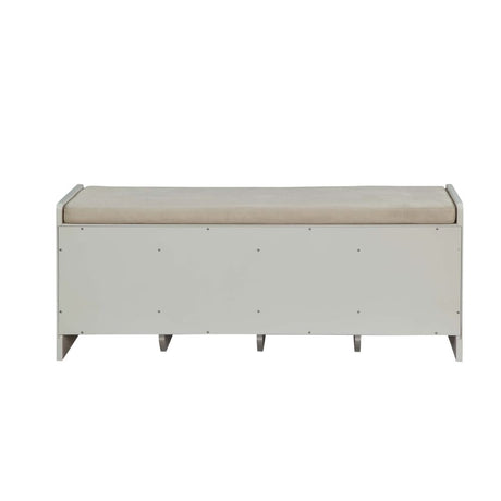 Berci Beige Fabric & White Bench w/Storage - Ornate Home
