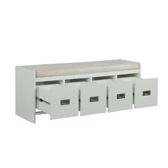 Berci Beige Fabric & White Bench w/Storage - Ornate Home