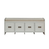 Berci Beige Fabric & White Bench w/Storage - Ornate Home