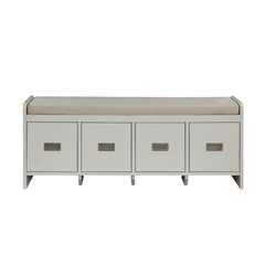 Berci Beige Fabric & White Bench w/Storage - Ornate Home