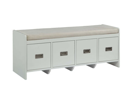 Berci Beige Fabric & White Bench w/Storage - Ornate Home
