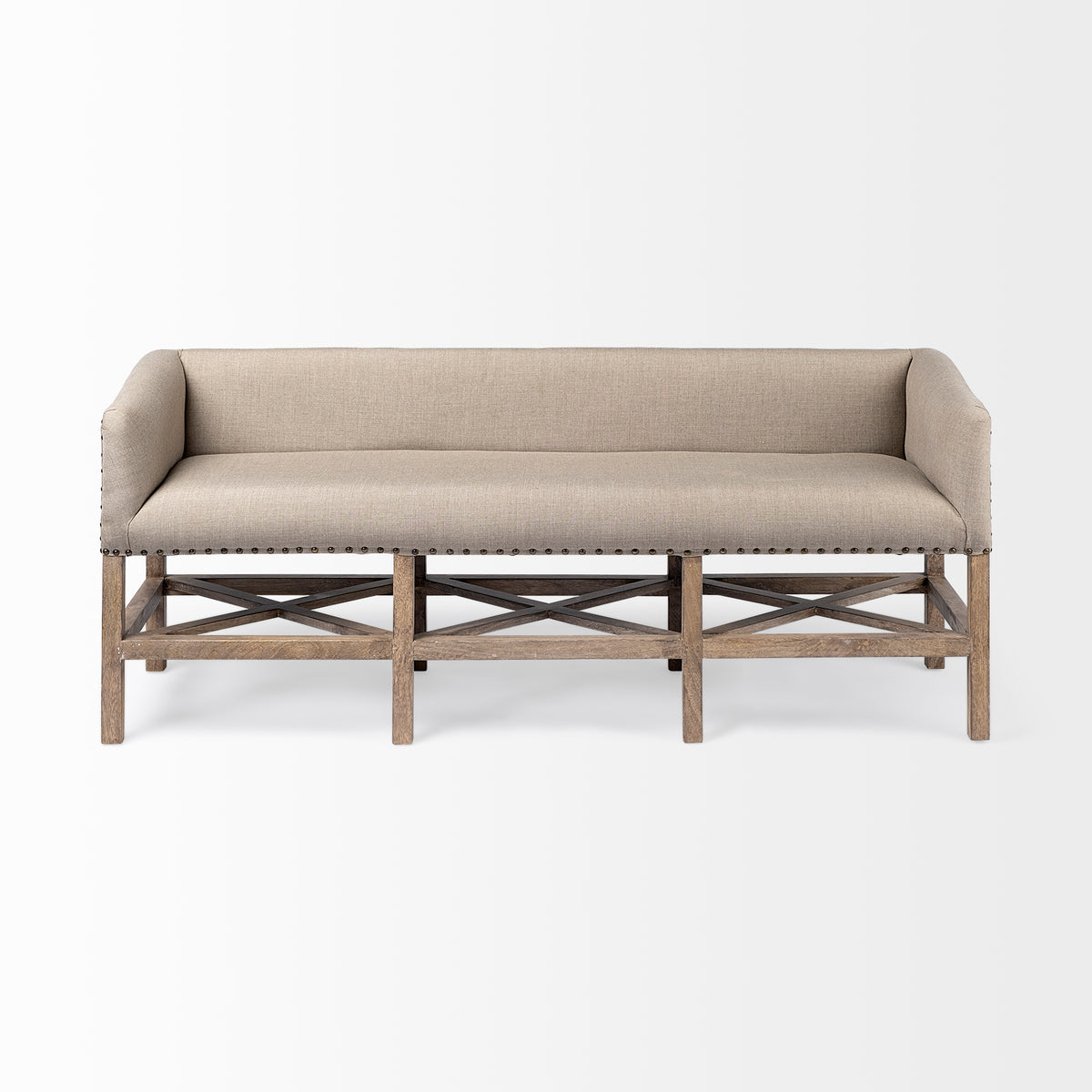 Bergen Beige/Brown Fabric Covered Seat Accent Bench - Ornate Home