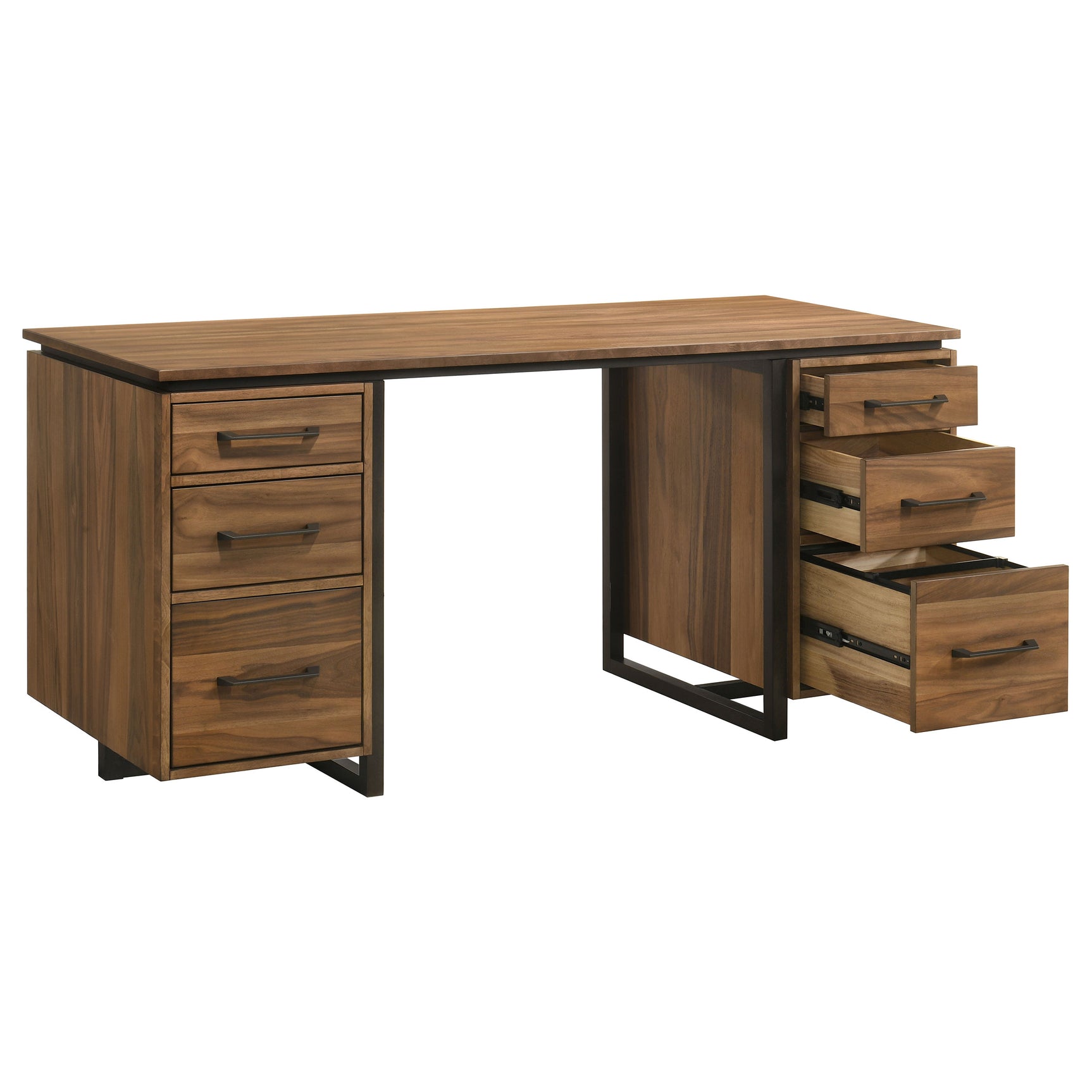 Berhalter Walnut Black 6-Drawer Double Pedestal File Computer Desk - Ornate Home