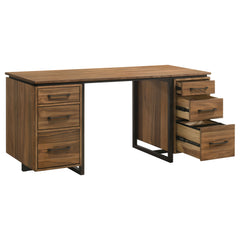 Berhalter Walnut Black 6-Drawer Double Pedestal File Computer Desk - Ornate Home