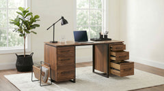 Berhalter Walnut Black 6-Drawer Double Pedestal File Computer Desk - Ornate Home