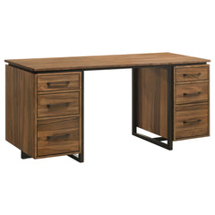 Berhalter Walnut Black 6-Drawer Double Pedestal File Computer Desk - Ornate Home