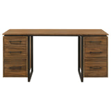 Berhalter Walnut Black 6-Drawer Double Pedestal File Computer Desk - Ornate Home