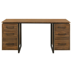Berhalter Walnut Black 6-Drawer Double Pedestal File Computer Desk - Ornate Home