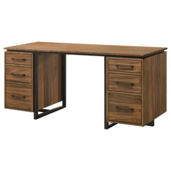 Berhalter Walnut Black 6-Drawer Double Pedestal File Computer Desk - Ornate Home