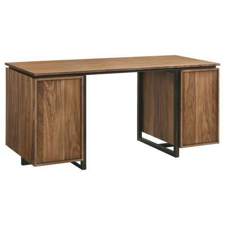 Berhalter Walnut Black 6-Drawer Double Pedestal File Computer Desk - Ornate Home