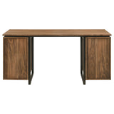 Berhalter Walnut Black 6-Drawer Double Pedestal File Computer Desk - Ornate Home