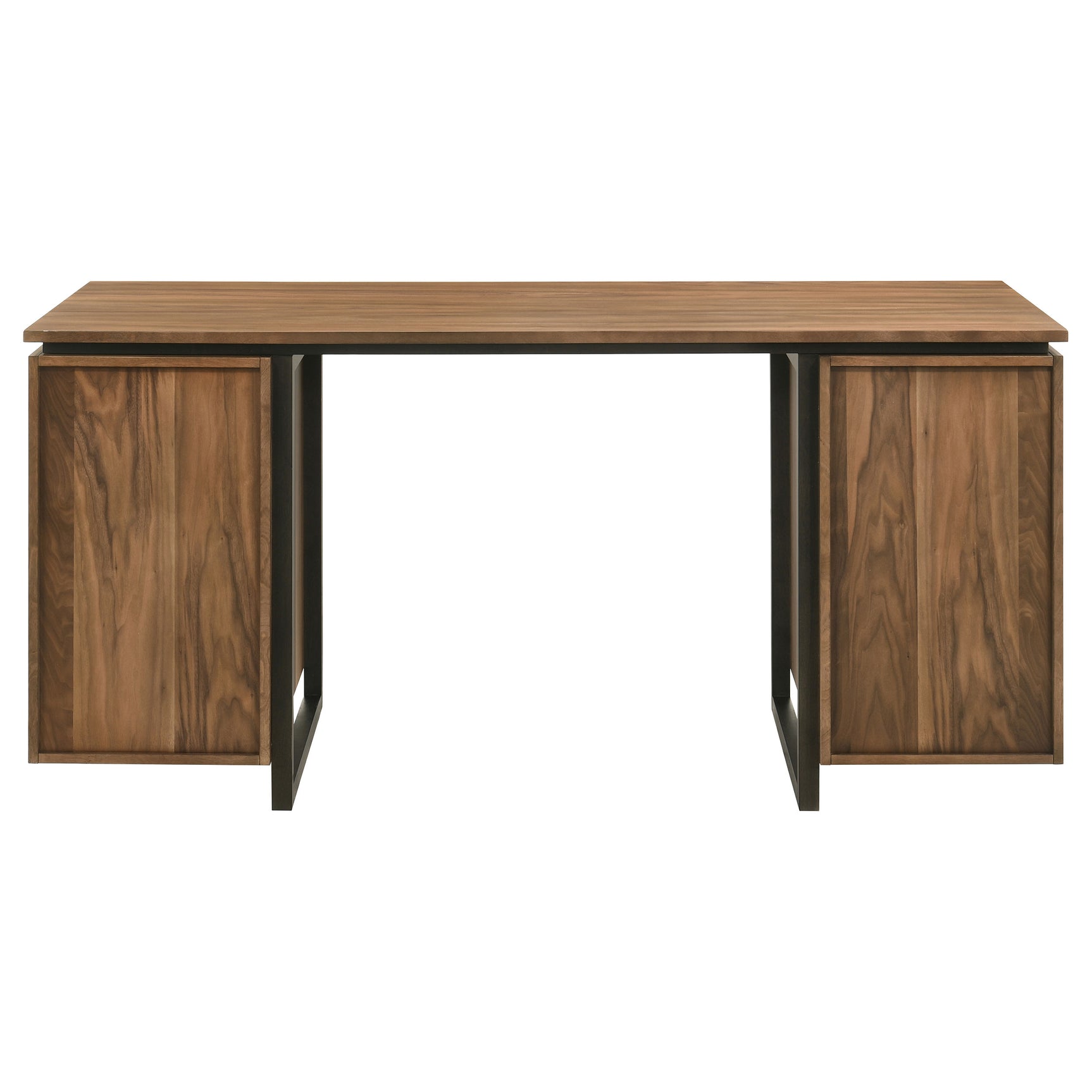 Berhalter Walnut Black 6-Drawer Double Pedestal File Computer Desk - Ornate Home